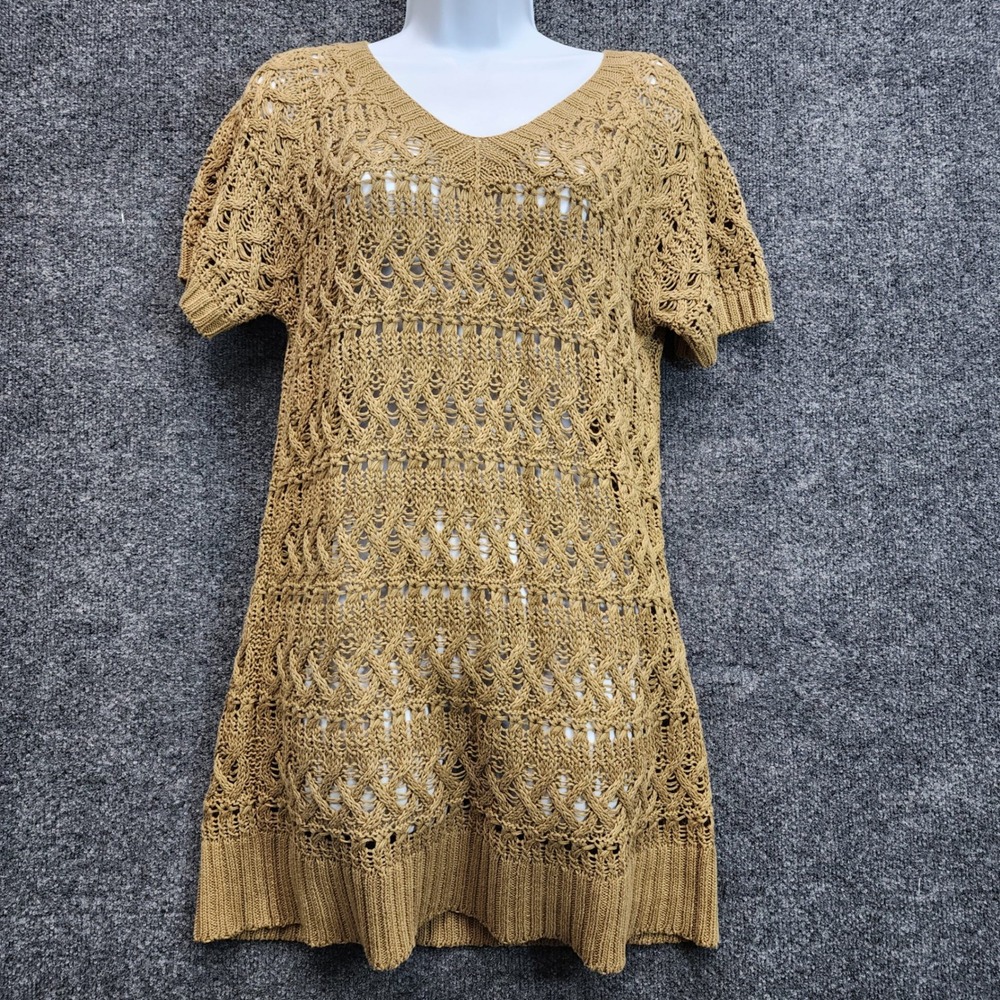 Sundance Women's M Linen Cotton Crochet V-Neck Sweater Boho Coastal Cottagecore